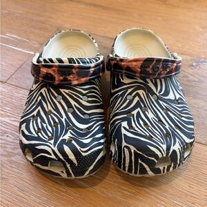 CROCS Zebra Print Sandals with Black and Cream